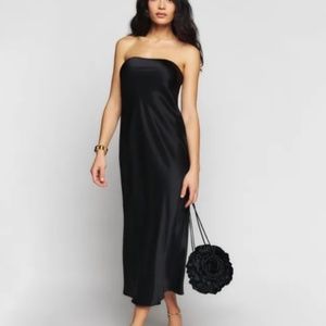 Reformation Joanna off-shoulder silk dress in black